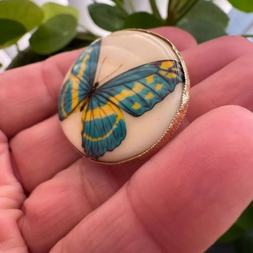 Vintage Ornate Butterfly Stamped Made In West Germany Brooch Gold Tone